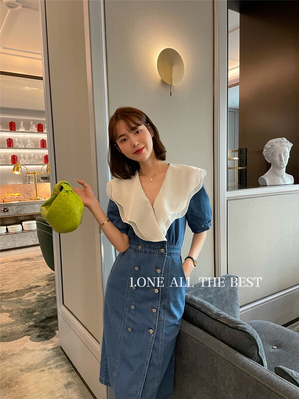 New in early summer! [1. One] Korean lotus leaf collar mid length dress 2232# WPL