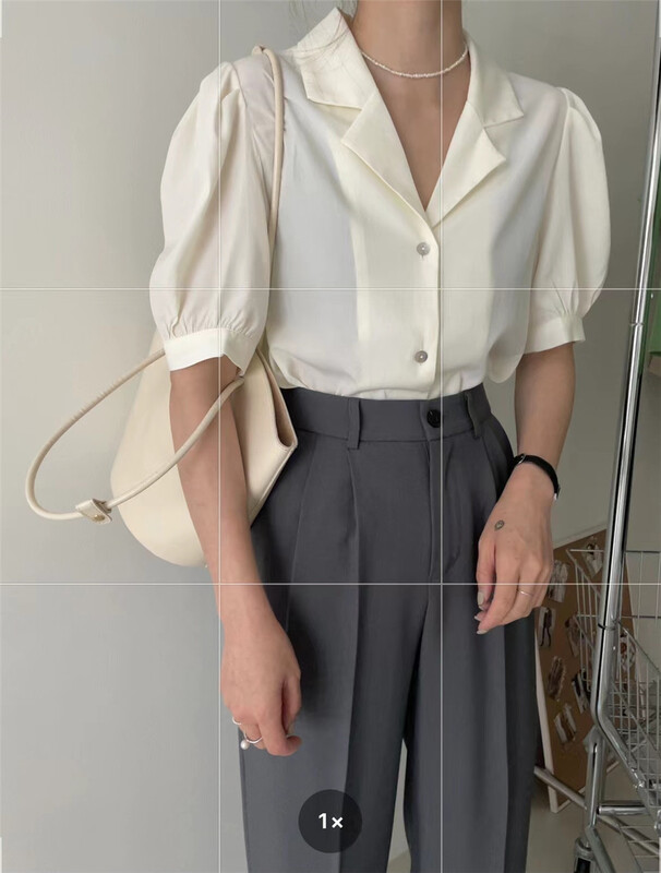 [in mode] temperament suit collar bubble sleeve shirt 6891# cqw