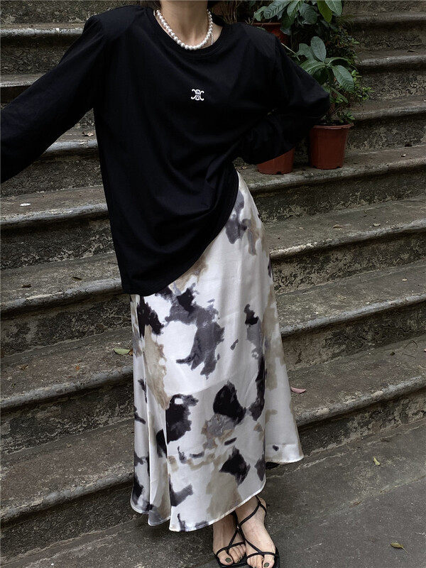 New in early summer! [B-O] ink painting fashion versatile skirt 67012# XYJ