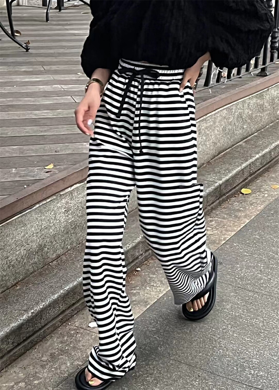 [DG] elastic waist open stripe casual pants 8907# XJ