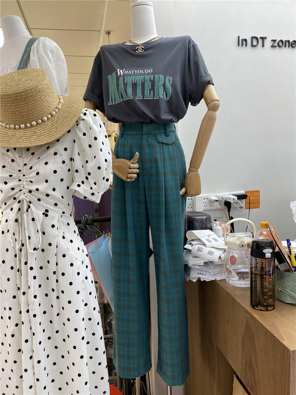 goods in stock! New in early summer! [DT] Vintage versatile Plaid slacks ys2-010# lwy