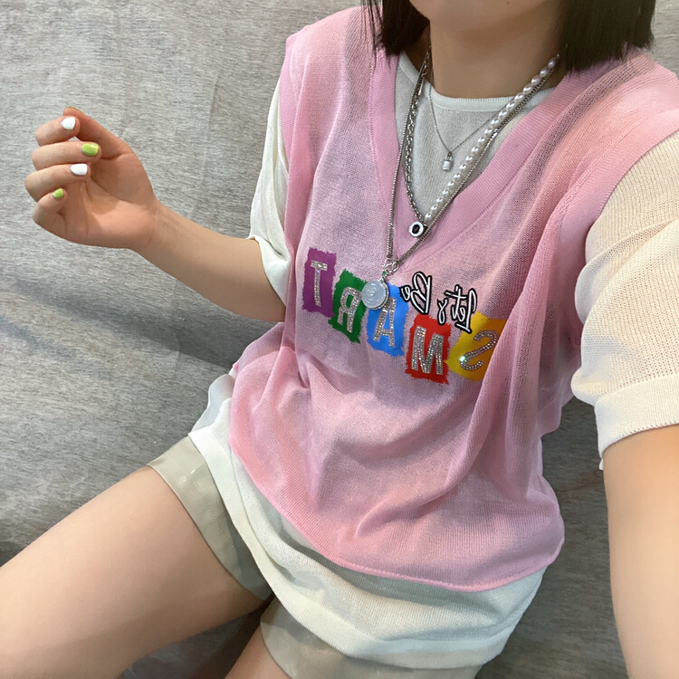 [Qijia +] ice silk heavy industry fake two short sleeved T-shirts 7583# zyh