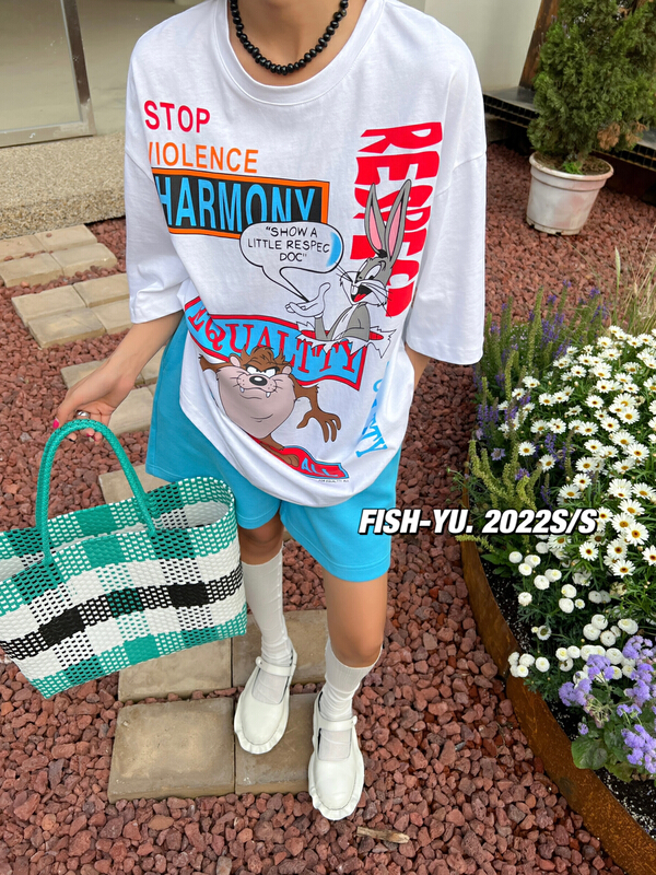 New in early summer! [fish Yu] Bugs Bunny cartoon versatile printed short sleeve T-shirt 22117# LSL