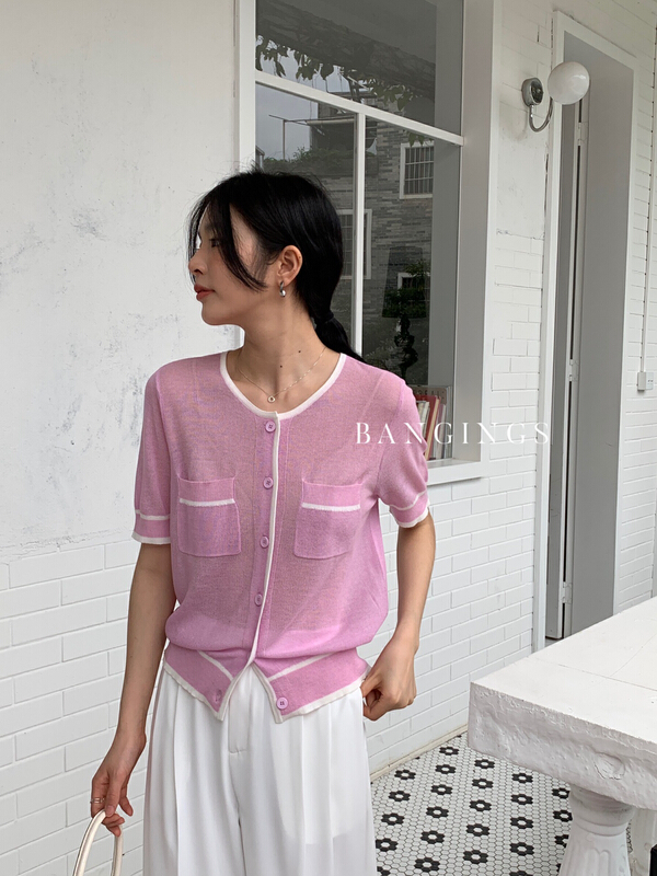 New in early summer! [bangings] temperament contrast color wool knitted cardigan 21wsa0173# CLS