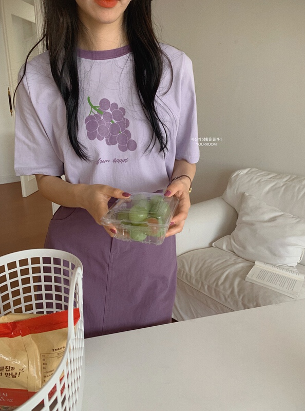 [your room] Korean fruit pattern versatile short sleeve T-shirt 8753# cqw