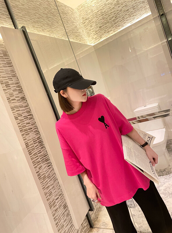 [YT] Korean color contrast big a love embroidery short sleeve T-shirt t51286# PCZ