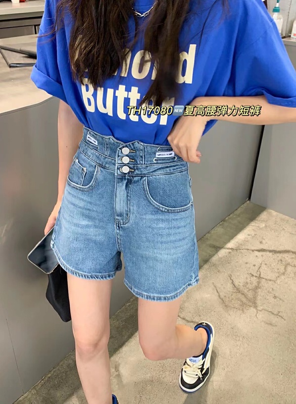 [T.H] Fashion Button high stretch denim shorts 17080# LSW