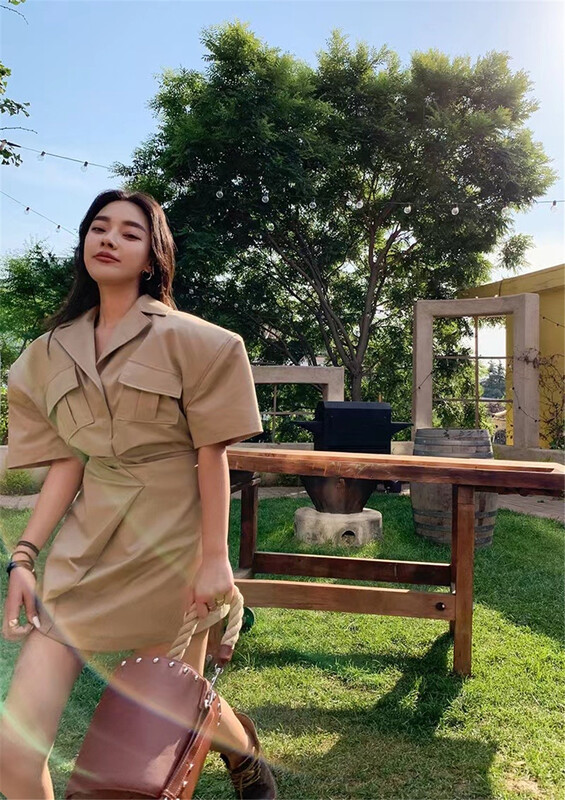 [Bella Bella] tooling shoulder pad wash Korean solid color versatile dress 8164# WTT