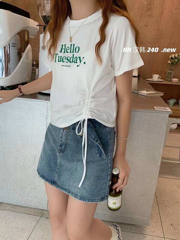 [HH & miss Lai] lettered crew neck printed short sleeve T-shirt 240# L