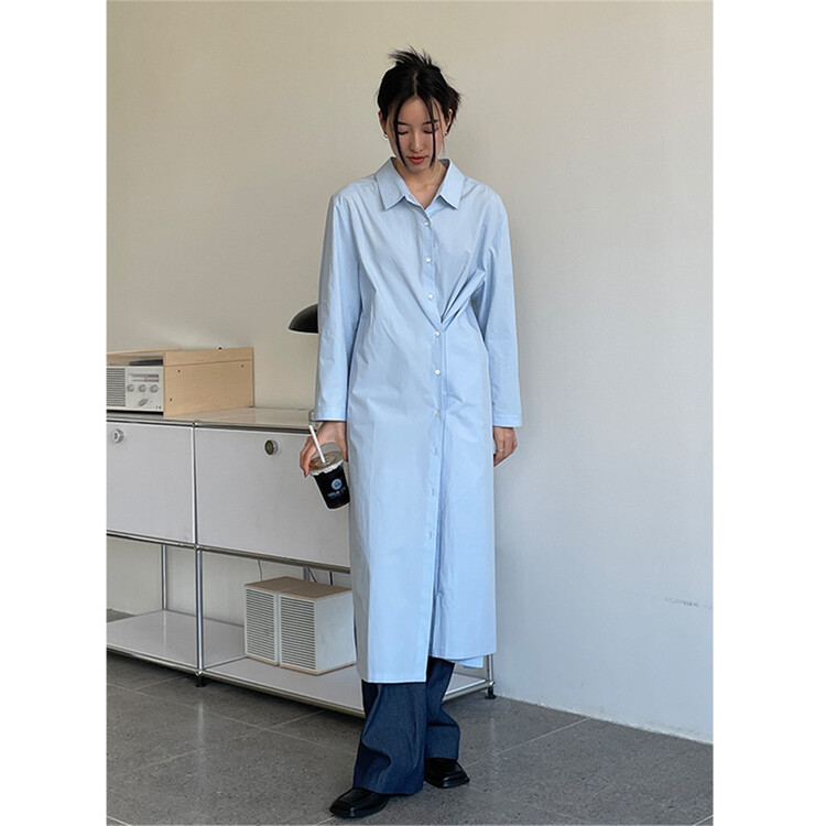 Original price 135.23! New year in early spring! [clean space] Korean versatile casual side button dress 30667# CLS