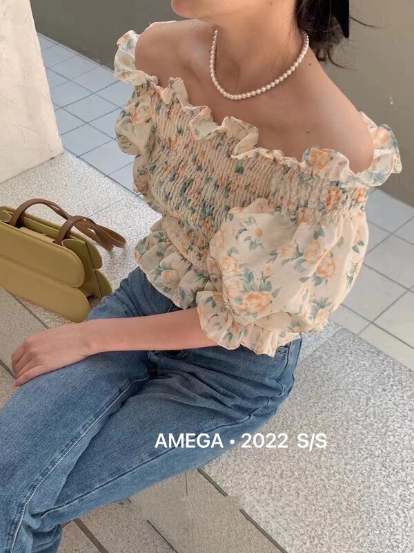 [amega] slim fit floral shoulder shirt 6920# HBx