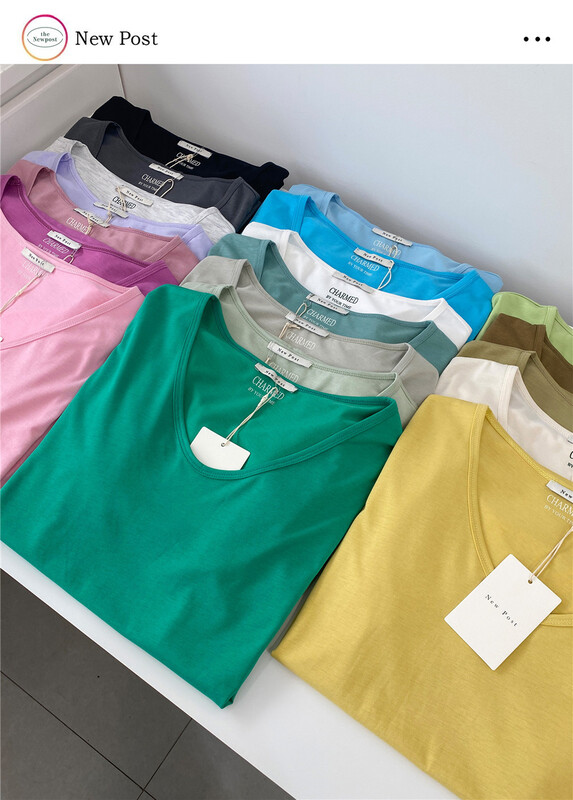 [new post] Korean solid color versatile short sleeve T-shirt 6620# cqw