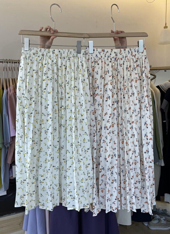 goods in stock! New in early summer! [seek peach] pleated floral elastic waist skirt 8852# ll