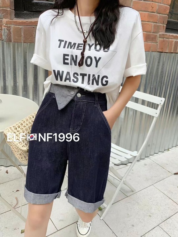 [x2 square] high waist color blocking comfortable denim shorts 1996# ll