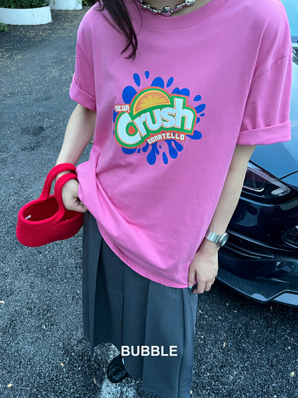 [bubble] crew neck loose print short sleeve T-shirt 22t098# ozq