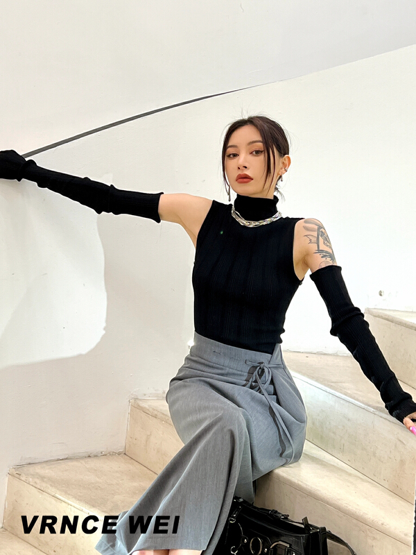 [Vince] off shoulder fashion versatile sweater (with detachable sleeves) 7216# XYJ