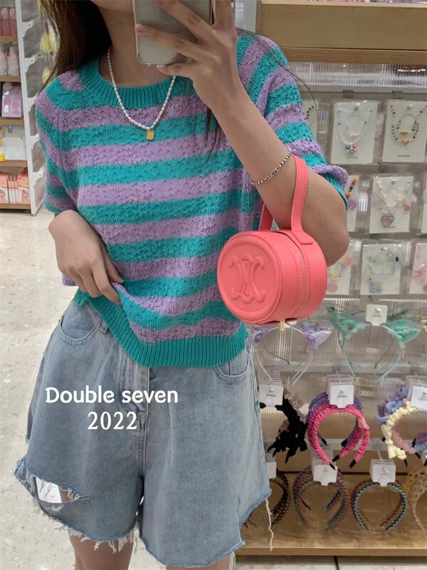 初夏上新!【DOUBLE SEVEN】經典條紋短袖針織衫  2018#  ZXX