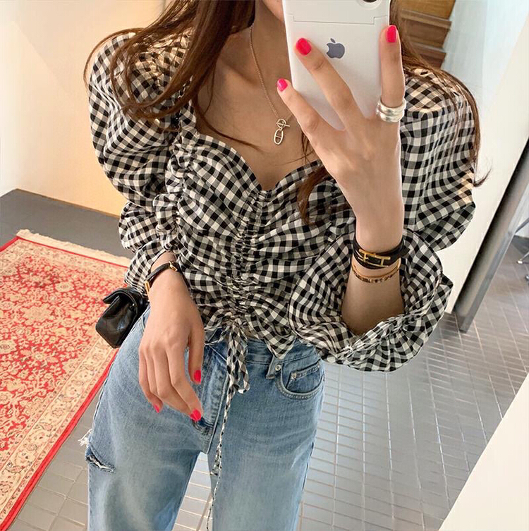 [X.C] Korean style square neck color blocking fashion shirt 207# WPL