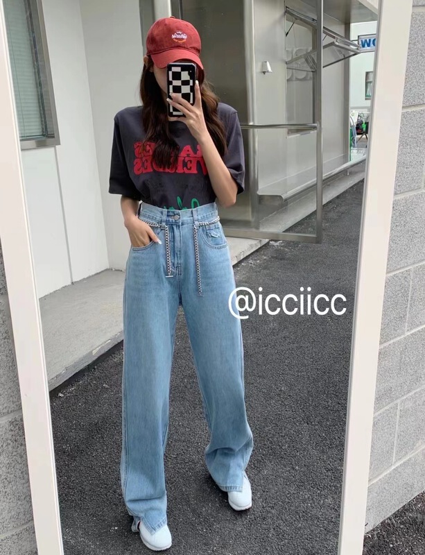 現貨!早春上新!【ICCIICC】韓系高腰直筒拖地顯瘦牛仔褲(配鏈條)  900219-1#  CLS