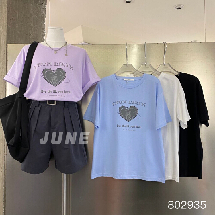 [June] metallic print loose short sleeve T-shirt 802935# XYY