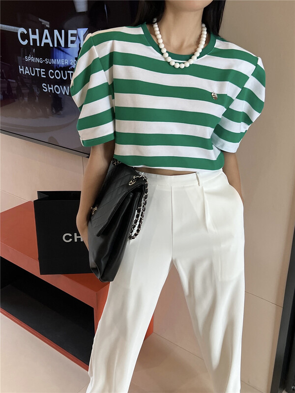[aenna] Korean version loose bubble sleeve short short sleeve T-shirt 8211# cqw