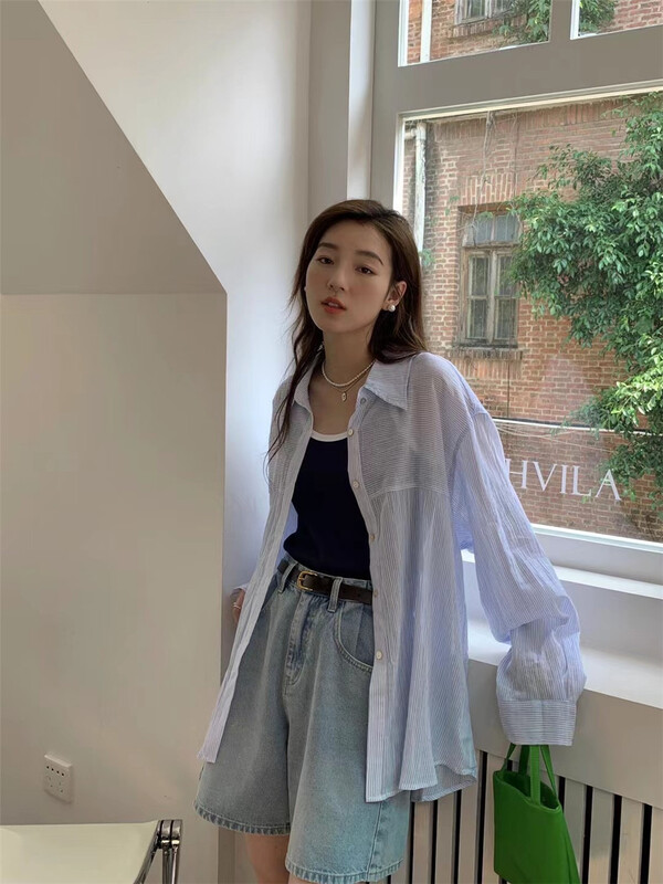 [Las celula] Korean vertical stripe sun protection thin shirt 5590\zxx