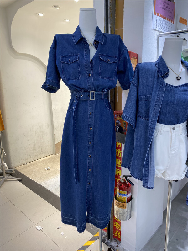 [GDN] Korean loose shirt denim dress (with belt) (dress only) f196# ozq