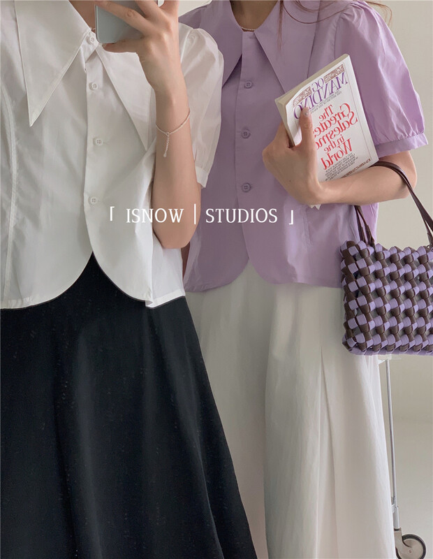 goods in stock! New in early summer! [I snow] French Style Bubble Sleeve single breasted shirt 222056# WPL