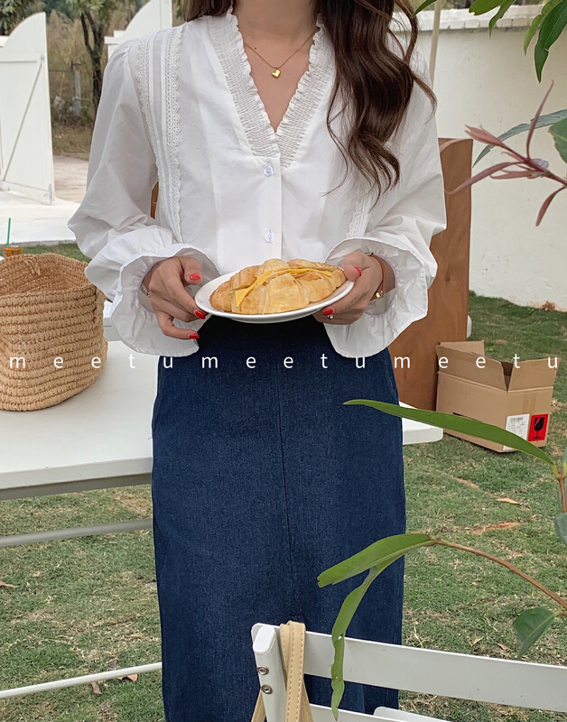 New year in early spring! [meetu] Korean fashion lace shirt 2185# ZSY