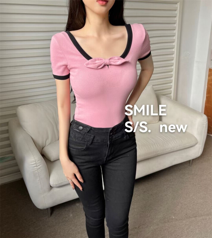 [smile] color blocking slim fit short sleeve T-shirt 2266# L