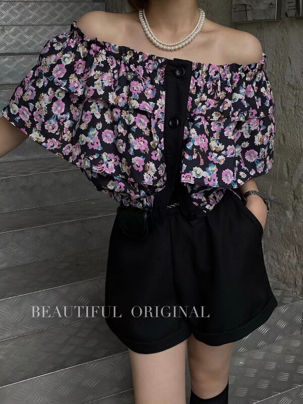 [B-O] off shoulder single breasted fashion shirt 87303# XYJ