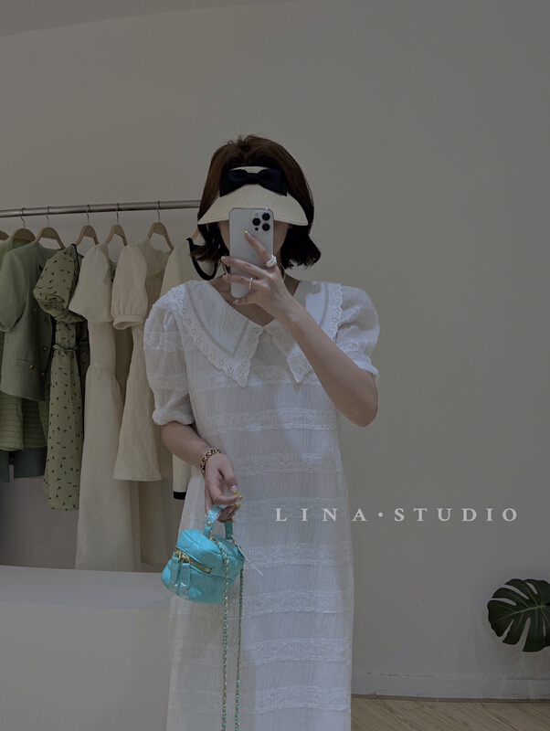 New in early summer! [Lina] foreign style age reducing lace edge Lapel dress 0113# hjy