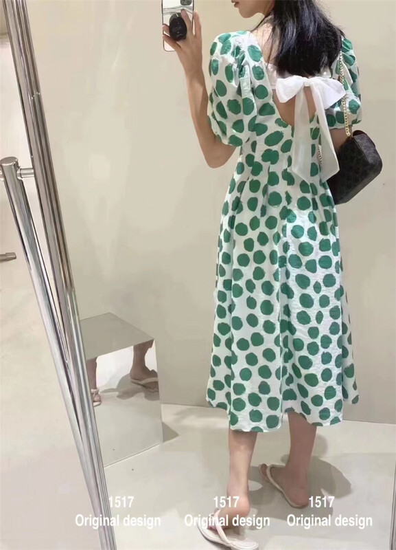 [1517] lady pleated wave point temperament dress l957# L