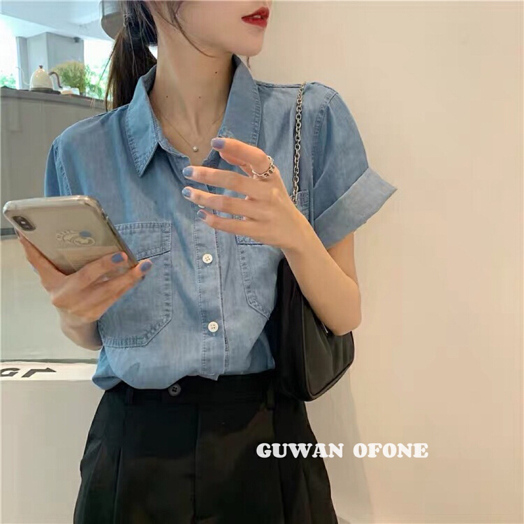 New in early summer! [G.W] simple and versatile pocket Denim Short Sleeve Shirt 5275# zxx