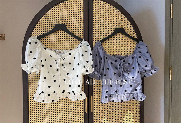 [1. One] French wave dot one shoulder shirt 8085# WPL