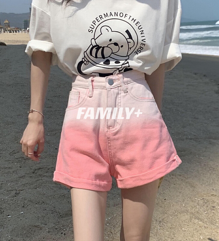 [family +] Korean customized hanging dyed candy color crimped denim shorts 22520# ozq