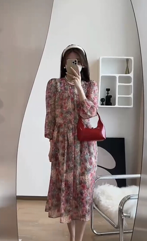 New in early summer! [JH] net red flower loose lace up dress (dress only) 41299# PCZ