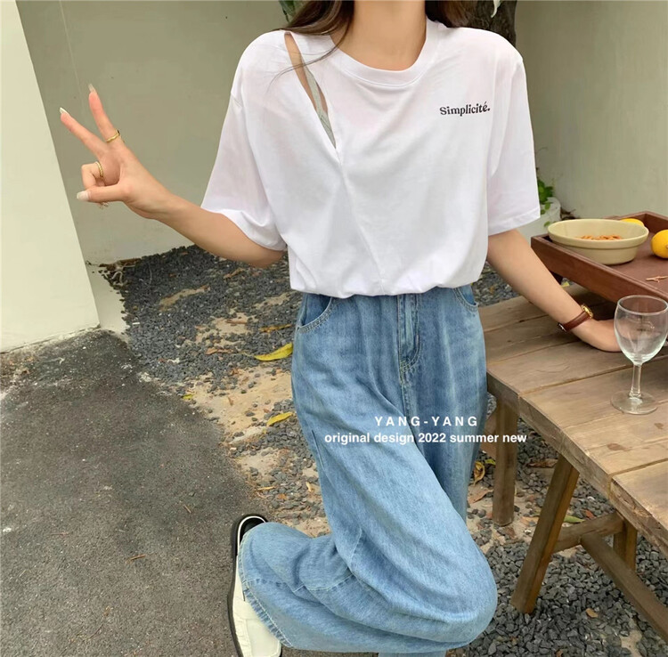 New in early summer! [Yang-Yang] Korean style small letters versatile short sleeve T-shirt c6112a# CLS