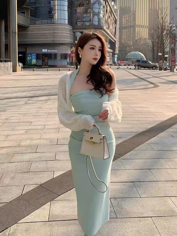 goods in stock! New in early summer! [Yashili] Korean style hanging neck solid dress 6161# PCZ