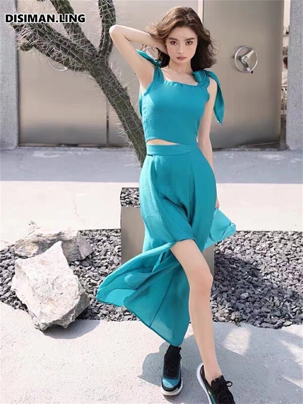 [nm. Girl] simple and versatile short blouse + Korean slim slit skirt set 20080# JJ