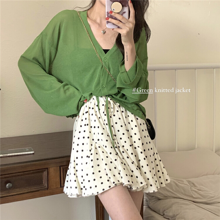 [timely rain] Hanfeng ins design sense Avocado Green thin sunscreen shirt 47100# WPL