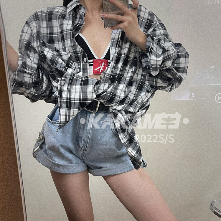 [kakamee] thin Plaid Korean shirt s396# LSL