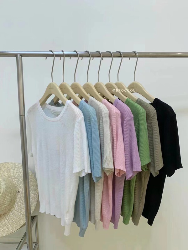 [broccoli] Korean clean color short sleeve round neck short sleeve T-shirt 3031# zjy