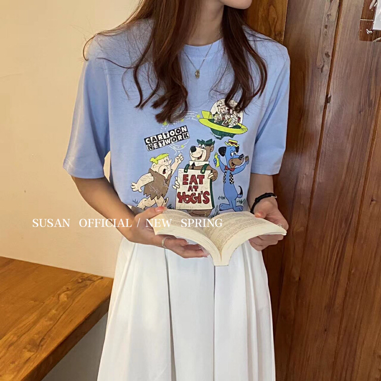 New year in early spring! [Susan] Korean Animal Dog Print loose short sleeve T-shirt 068# LSW