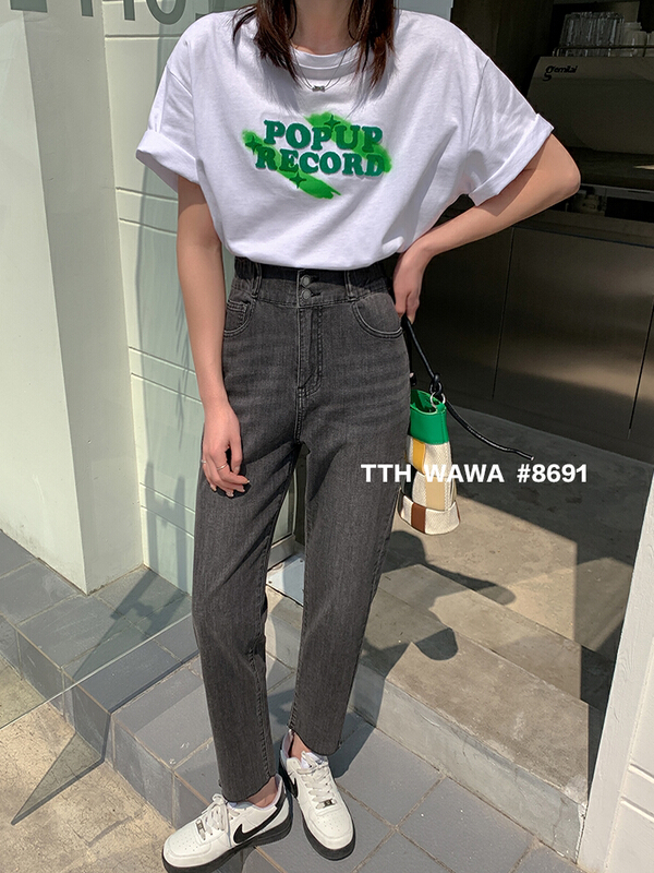 Original price 98.99! New year in early spring! [Wawa] Korean version of versatile elastic elastic waist jeans 8691# ozq