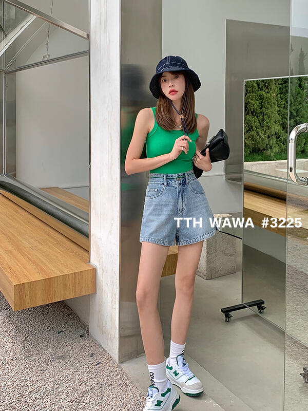 [Wawa] Korean versatile contrast denim shorts 3225# ozq