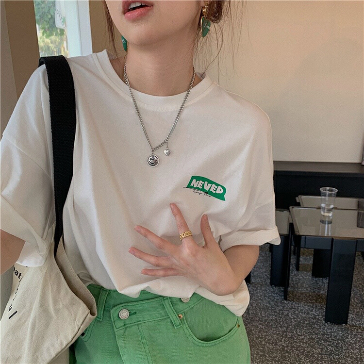 [j.2] Korean loose print short sleeve T-shirt 8640# LSW