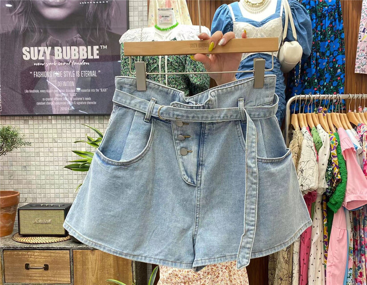 [suzybubble] Korean high waist loose and versatile denim shorts (with belt) 139# WPL