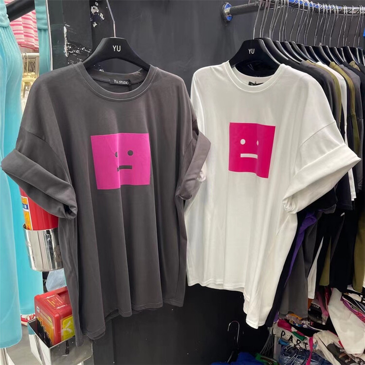 [Yu] contrast color expression pattern loose short sleeve T-shirt 7990# cqw