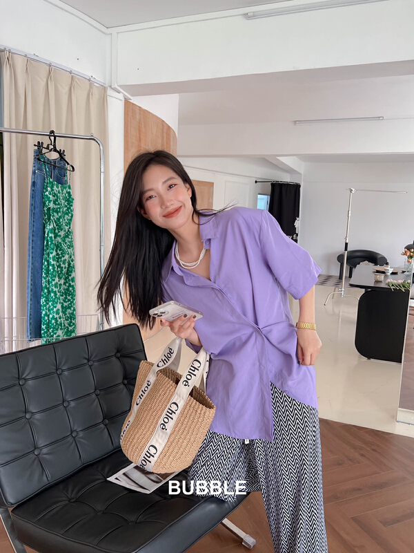 New in early summer! [bubble] Korean solid color versatile shirt 22c008# ozq